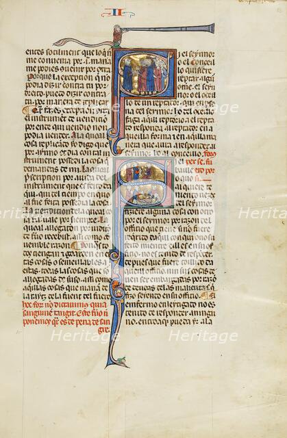 Initial S: An Attorney Standing before a Group of Men: Initial S: An Attorney..., about 1290-1310. Creator: Unknown.