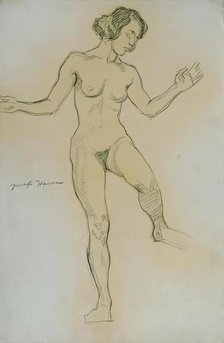 Nude study in dance pose, 1925. Creator: Josef Wawra.