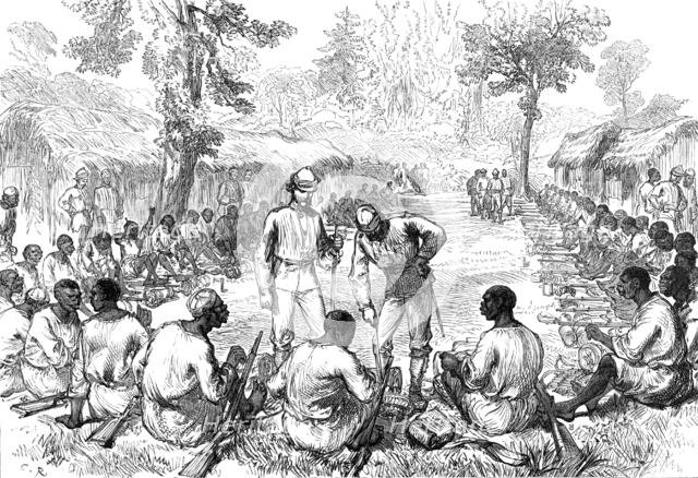 The Ashantee War: counting and inspecting ammunition of the Bonny men, 1874. Creator: Unknown.