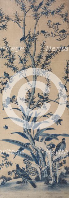 Wallpaper Panel with Birds and Flowering Trees, France, Late 18th/early 19th century. Creator: Unknown.