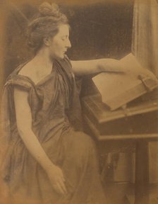 [Woman in Robes Reading a Book], 1870. Creator: Julia Margaret Cameron.
