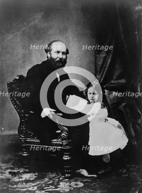 Little Mollie Garfield & her father, c1865, printed later?. Creator: Mathew Brady.