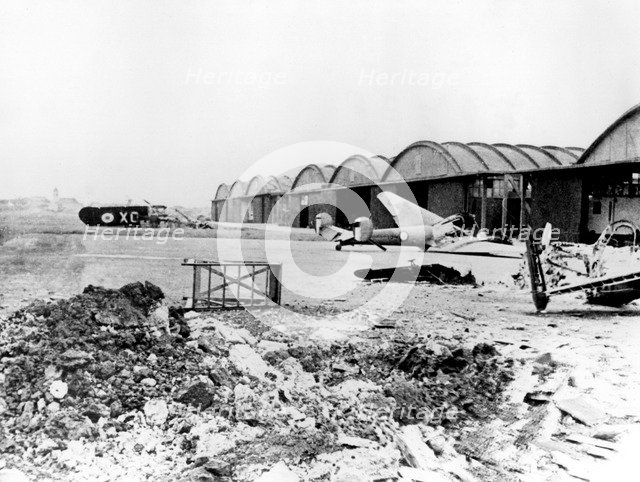 Destroyed aircraft at Le Bourget airfield, German-occupied Paris, July 1940. Artist: Unknown
