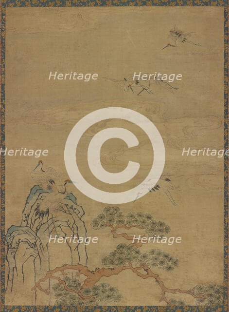 Tapestry with cranes, rocks, pines, and clouds, Ming dynasty, 1368-1644. Creator: Unknown.
