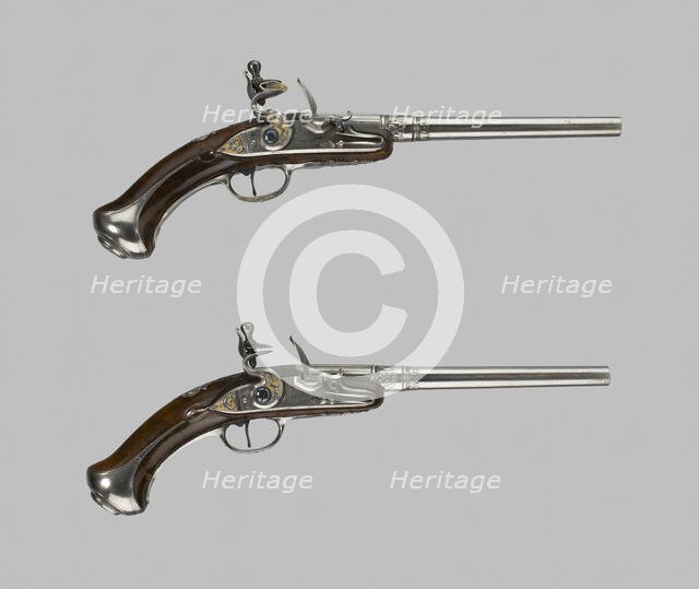 Flintlock Turn-Off Holster Pistol (One of a Pair), Germany, 1680/90 and 1732. Creator: Domenico Bonomino.