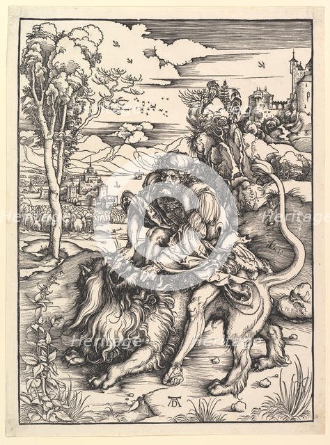 Samson Rending the Lion, ca. 1497-98. Creator: Albrecht Durer.