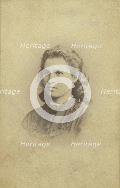 Alexandra Ivanova Uspenskaia, head-and-shoulders portrait, facing left, between 1870 and 1875. Creator: Unknown.