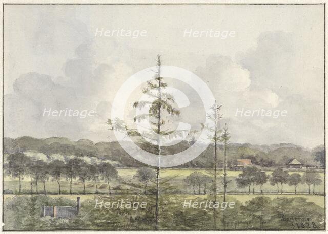 View of meadows and farm buildings, 1828. Creator: Pieter Ernst Hendrik Praetorius.