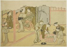 The First Childbirth (Uizan), the seventh sheet of the series "Marriage in Brocade..., c. 1769. Creator: Suzuki Harunobu.
