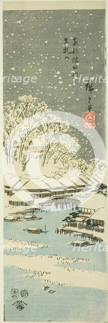 Matsuchi Hill seen from the Sumida River in the Eastern Capital (Toto Sumida..., 1854, second month. Creator: Ando Hiroshige.