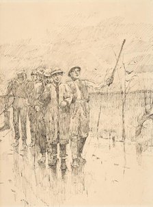 Drunk men walking in the rain, 1880-1900. Creator: Ladislav Mednyanszky.