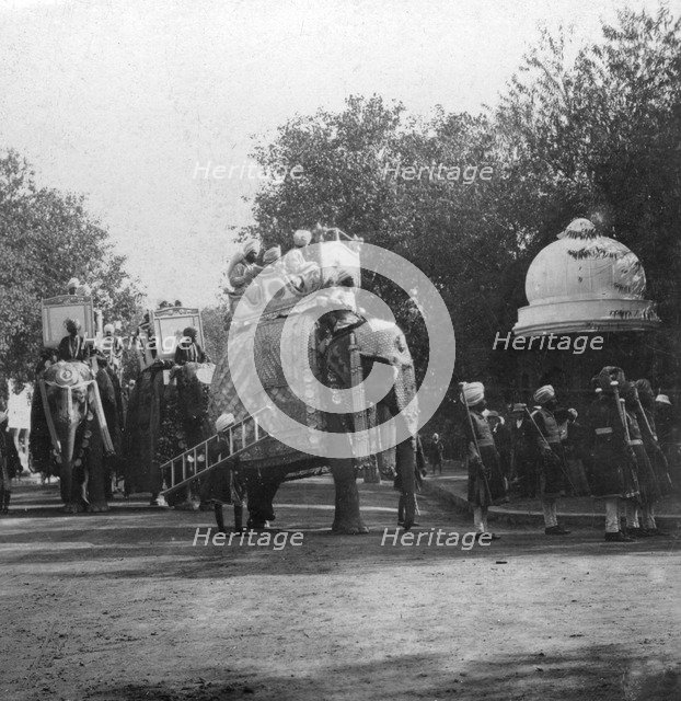 A Punjabi princess in an elephant procession, Delhi, India, 1900s.Artist: H Hands & Son
