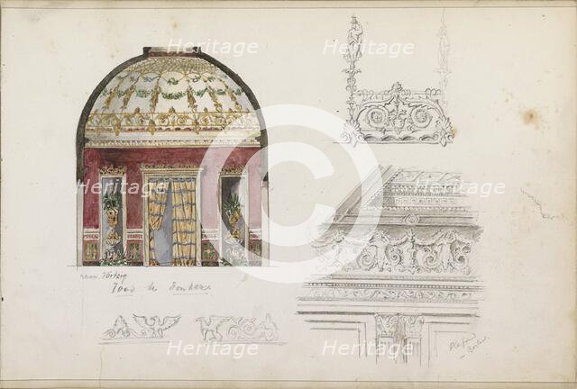 Interior with cupola, a coffered ceiling in Berlin and decorations for a cornice, 1862-1867. Creator: Isaac Gosschalk.