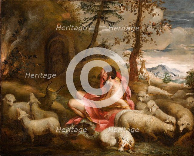 Moses and the burning bush at Horeb. Creator: Guardi, Giovanni Antonio (1699-1760).