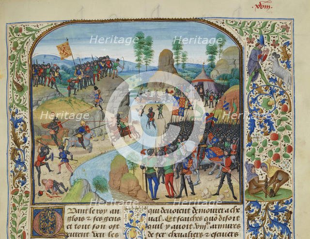 Anglo-Scottish War: the English crossing the Tyne, ca 1470-1475. Creator: Liédet, Loyset (1420-1479).