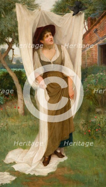 Laundress Startled by a Blackbird, 1891. Creator: John Scott.