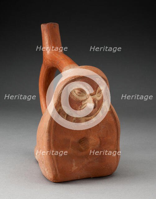 Handle Spout Vessel in the Form of a Seated Anthropomorphic Bird Wearing a Shawl, 100 BC/AD 500. Creator: Unknown.