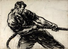 Man heaving on rope, between 1939 and 1946. Creator: Central Office of Information.