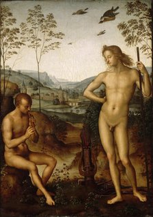 Apollo and Marsyas (Apollo and Daphnis), c. 1497. Creator: Perugino (ca. 1450-1523).