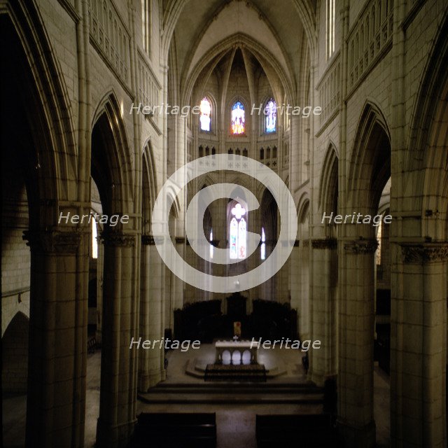 Detail of the interior nave of the old cathedral of Santa Maria de Vitoria, covered with rib vaults.