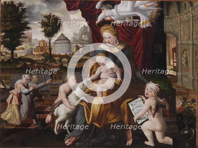 Virgin and Child with the Infant St. John and two angels, 1552. Creator: Lorck (Lorch), Melchior (ca. 1527-after 1594).