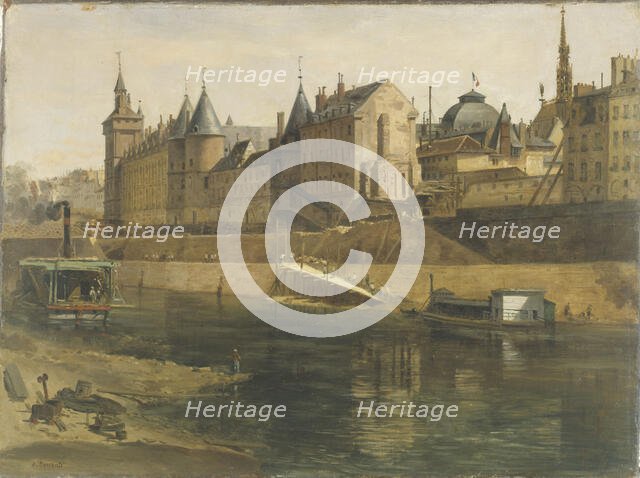 La Conciergerie pendant les travaux de reconstruction du Palais de Justice, between 1857 and 1868. Creator: Adrien Dauzats.
