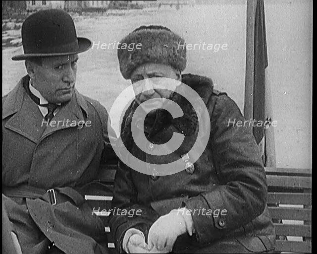 Benito Mussolini (Il Duce) and Gabriele D'Annunzio Speeding Across Lake Garda, Italy..., 1929. Creator: British Pathe Ltd.