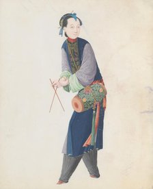 Watercolour of musician playing drum, late 18th century. Creator: Unknown.