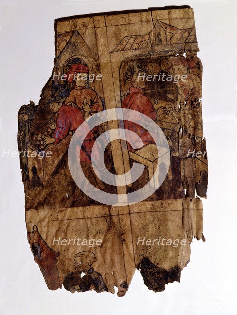 Scenes of banking in a scroll extracted from a manual of the file of protocols, illuminated manus…