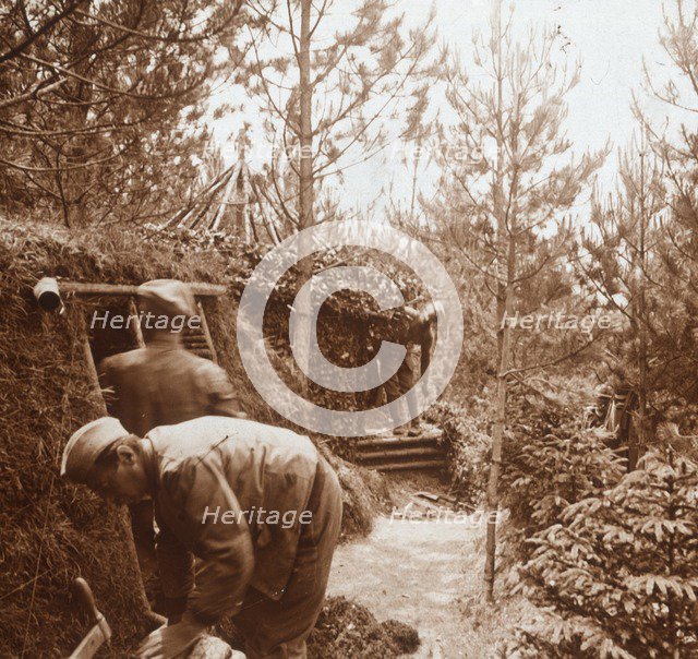 Soldiers in earth-covered shelters, Genicourt, northern France, c1914-c1918. Artist: Unknown.