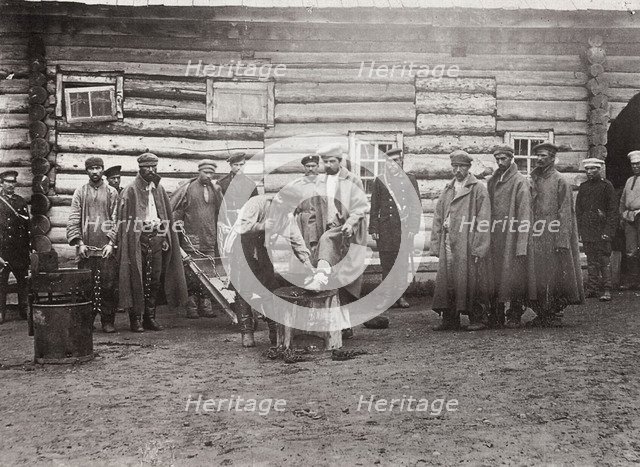 The chaining of prisoners, Sakhalin, Russia, 1890s. Artist: Innokenty Ignatievich Pavlovsky