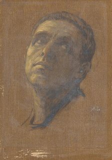 Head of a Man with Upturned Eyes, late 19th-early 20th century. Creator: Alphonse Legros.