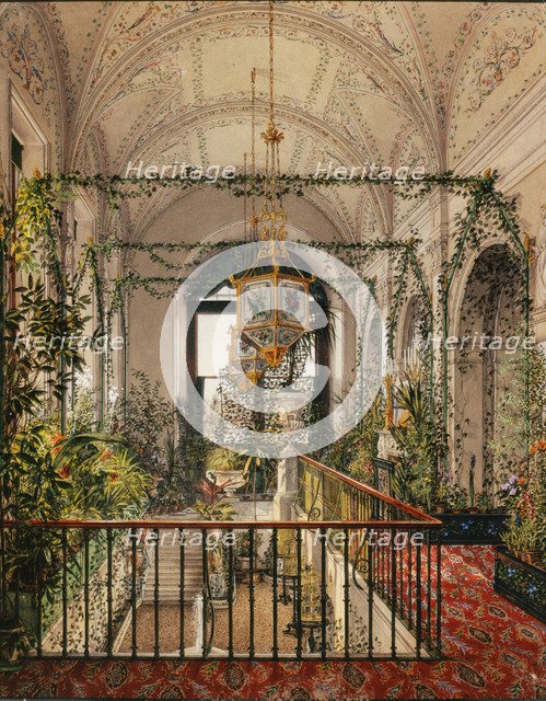 Interiors of the Winter Palace. The Small Winter Garden in the Apartments of Alexandra Fyodorovna, 1870s. Artist: Ukhtomsky, Konstantin Andreyevich (1818-1881)