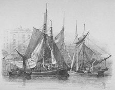 View of Billingsgate wharf with oyster boats, City of London, 1830. Artist: Edward William Cooke
