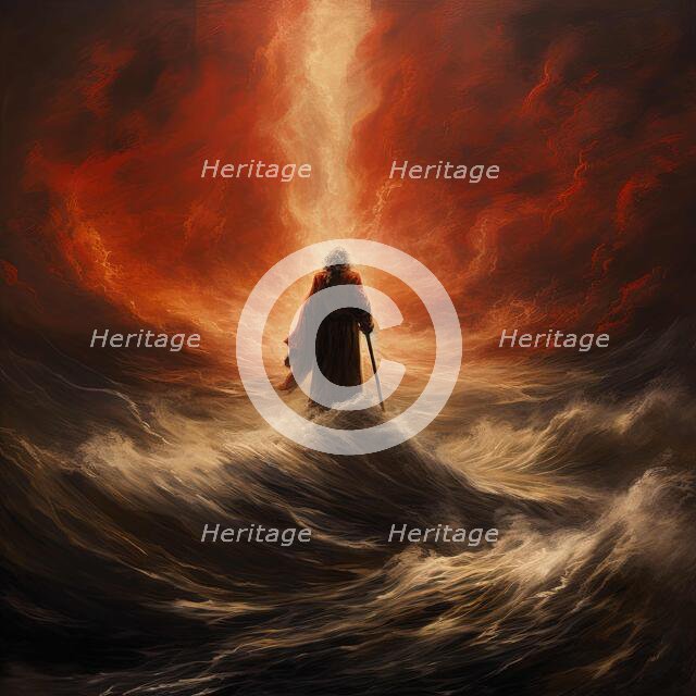 AI IMAGE - Illustration of Moses parting the Red Sea, 2023. Creator: Heritage Images.
