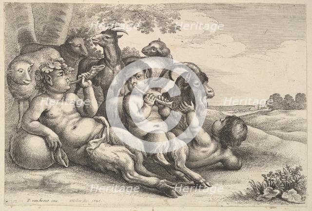 Two young satyrs and a boy, 1647. Creator: Wenceslaus Hollar.