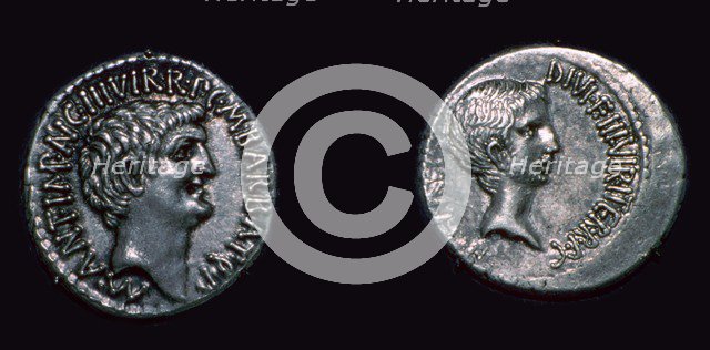 Late republican denarii with Mark Antony and Augustus Caesar, 1st century BC. Artist: Unknown
