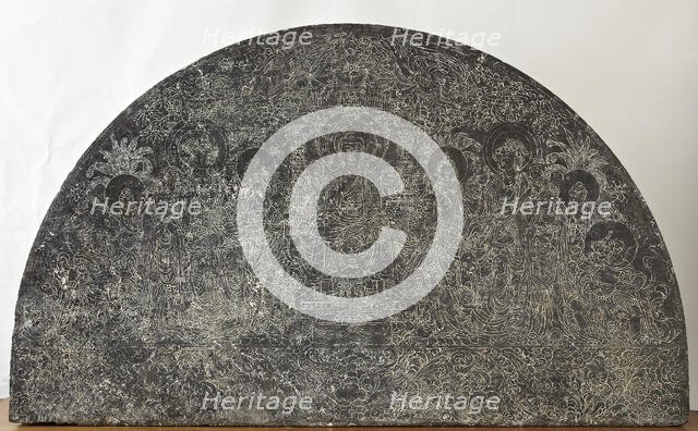 Lintel possibly showing the Western Paradise of the Buddha Amitabha, Tang dynasty, 8th century. Creator: Unknown.