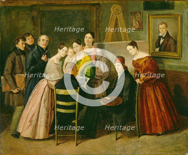 A Painter and Visitors in a Studio, c. 1835. Creator: Unknown.