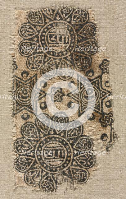 Fragment of a wood-block print on linen, 1200s - 1300s. Creator: Unknown.