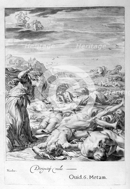 Apollo and Diana kill Niobe's Children with their arrows: she is turned to stone, 1655. Creator: Unknown.