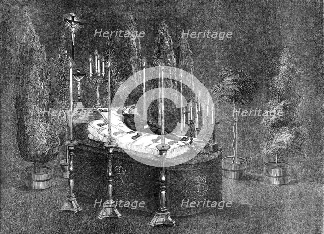 The Remains of His Highness the Prince de Schinas Lying in State, at Spa, 1856.  Creator: Unknown.