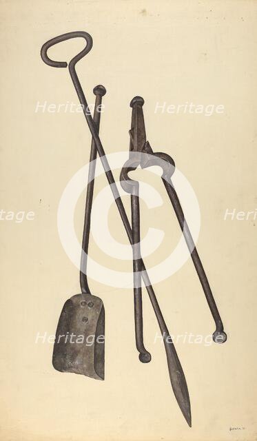 Zoar Fire Tongs, Poker and Shovel, 1937. Creator: Jerry Guinta.