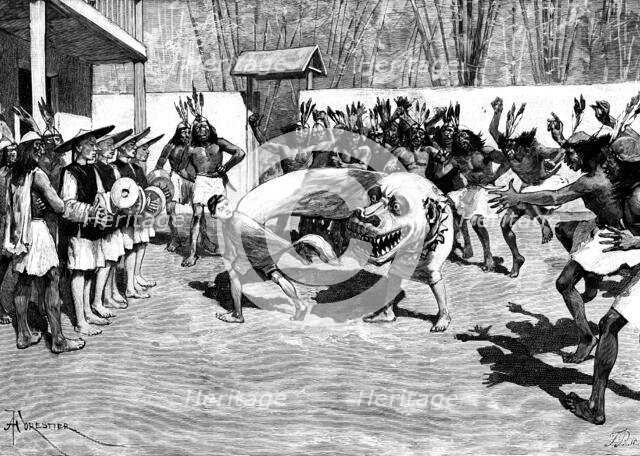 Sketches in the island of Formosa: quaint performance at a savage entertainment, 1890. Creator: F. P..