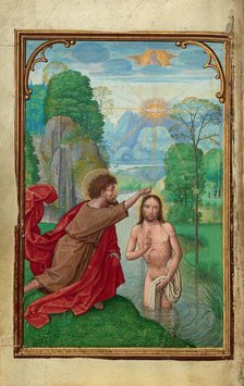 The Baptism of Christ; Prayer Book of Cardinal Albrecht of Brandenburg, about 1525-1530. Creator: Simon Bening.