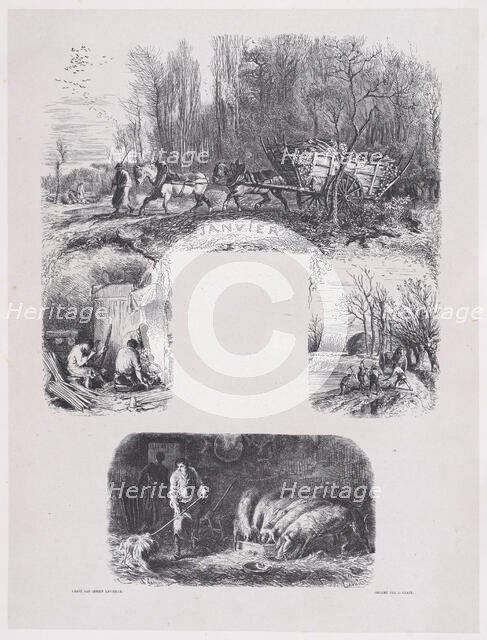 January from Album of Rustic Subjects, 1859. Creator: Jacques-Adrien Lavieille.