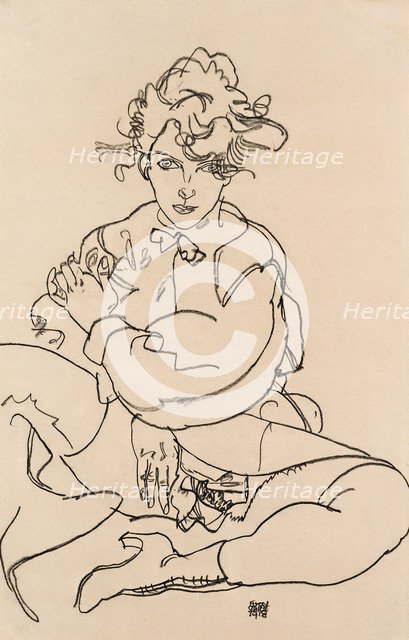 Girl sitting with spread legs, 1918. Artist: Schiele, Egon (1890–1918)
