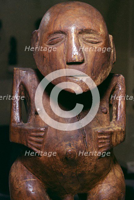 Male figure (ti'i) made of thespesia wood from the Society Islands in Tahiti, 19th Century. Artist: Unknown