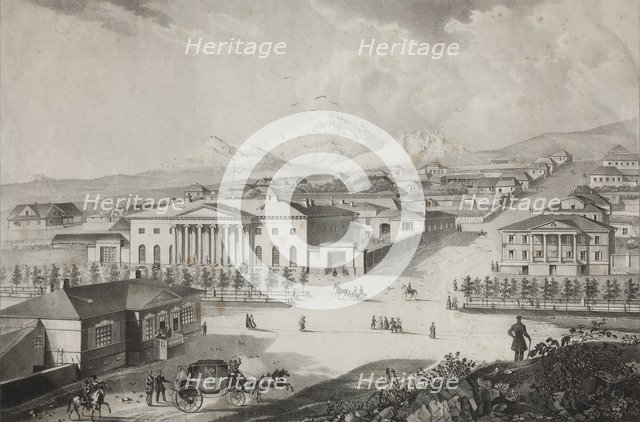 View of the hotel and the center of Pyatigorsk, Mid of the 19th century. Artist: Beggrov, Karl Petrovich (1799-1875)