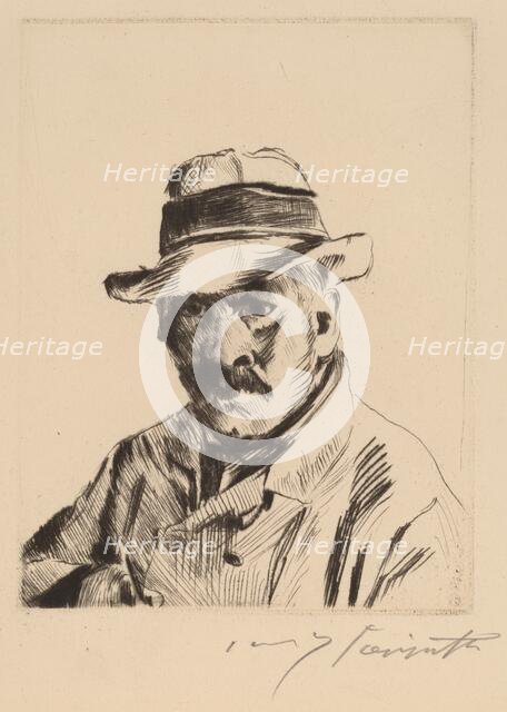 Selbstbildnis im Strohhut, als Brustbild (Self-Portrait in a Straw Hat, Bust Length), 1913. Creator: Lovis Corinth.